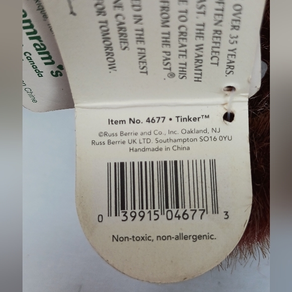 TINKER bear Russ Berrie & Co. 8" BEARS FROM THE PAST - Picture 6 of 7